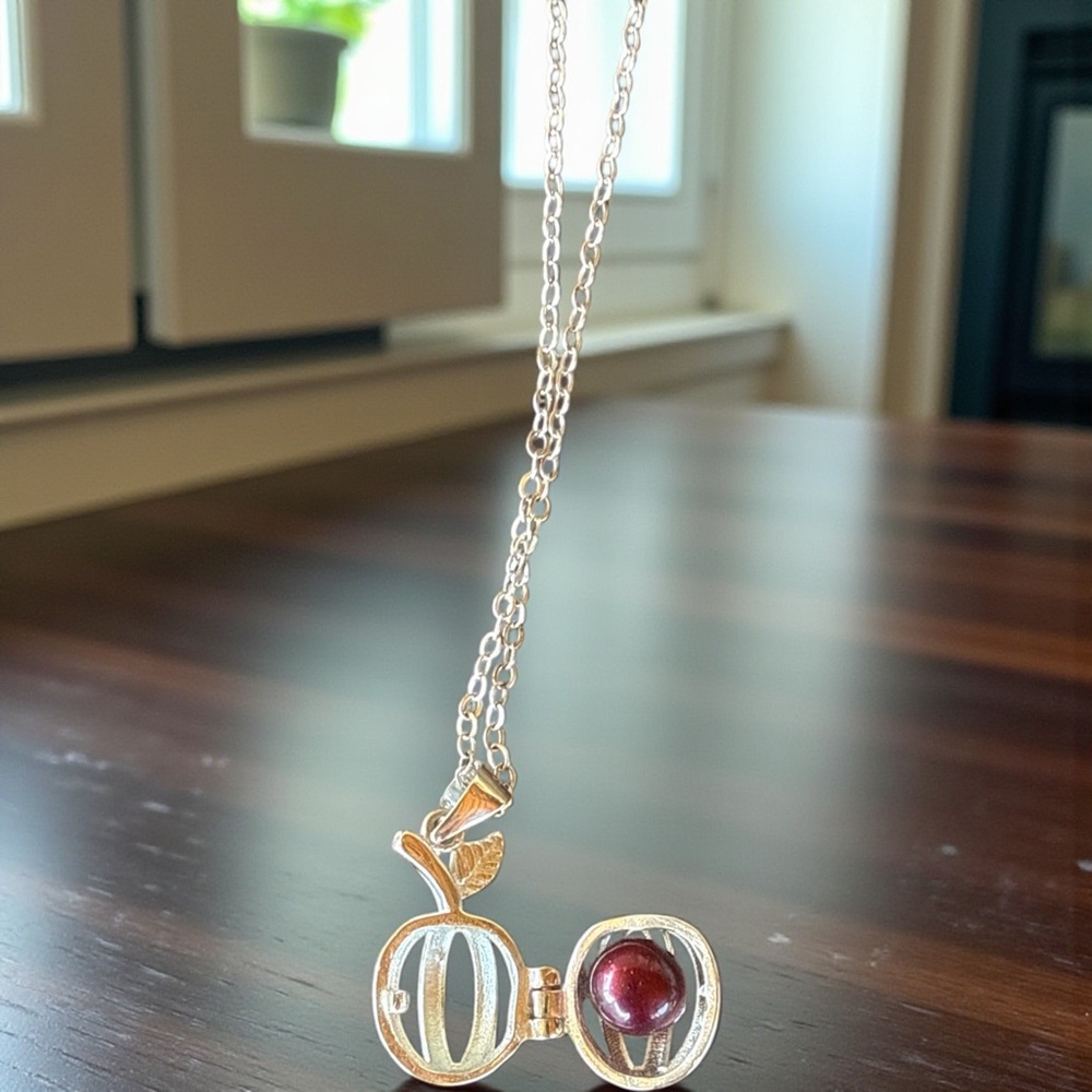 Silver and Purple Apple Pendant Necklace opens up - Picture 4 of 4
